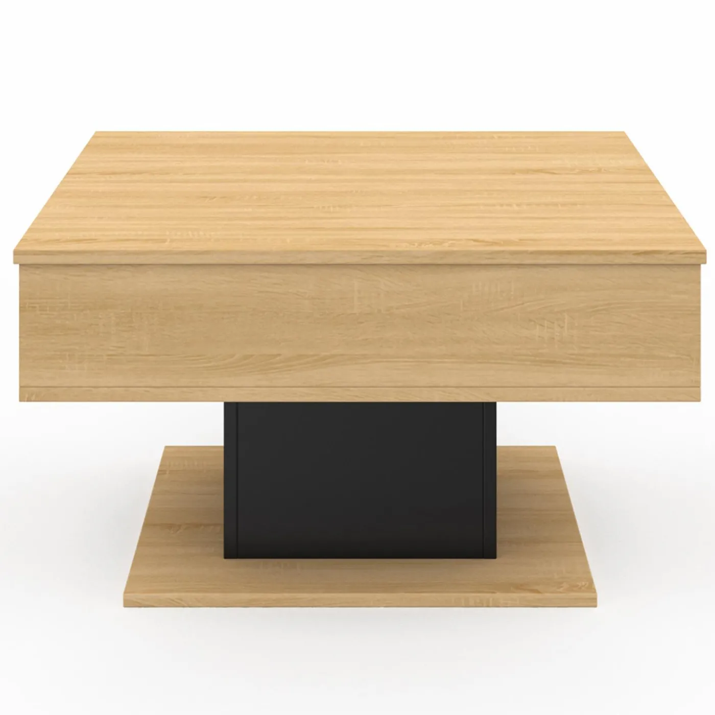 Table basse carrée bois et noir avec plateau relevable