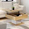 Table basse carrée bois et blanc avec plateau relevable