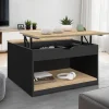 Table basse carrée noire avec plateau relevable et coffre bois