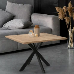 Table basse carrée pied araignée 70 cm bois et noir