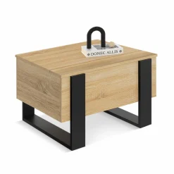 Table basse carrée plateau relevable bois et noir
