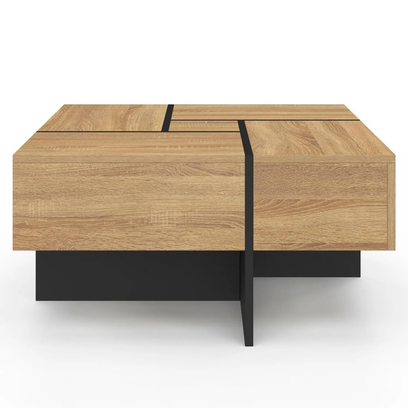 Table basse carrée tiroirs bois noir