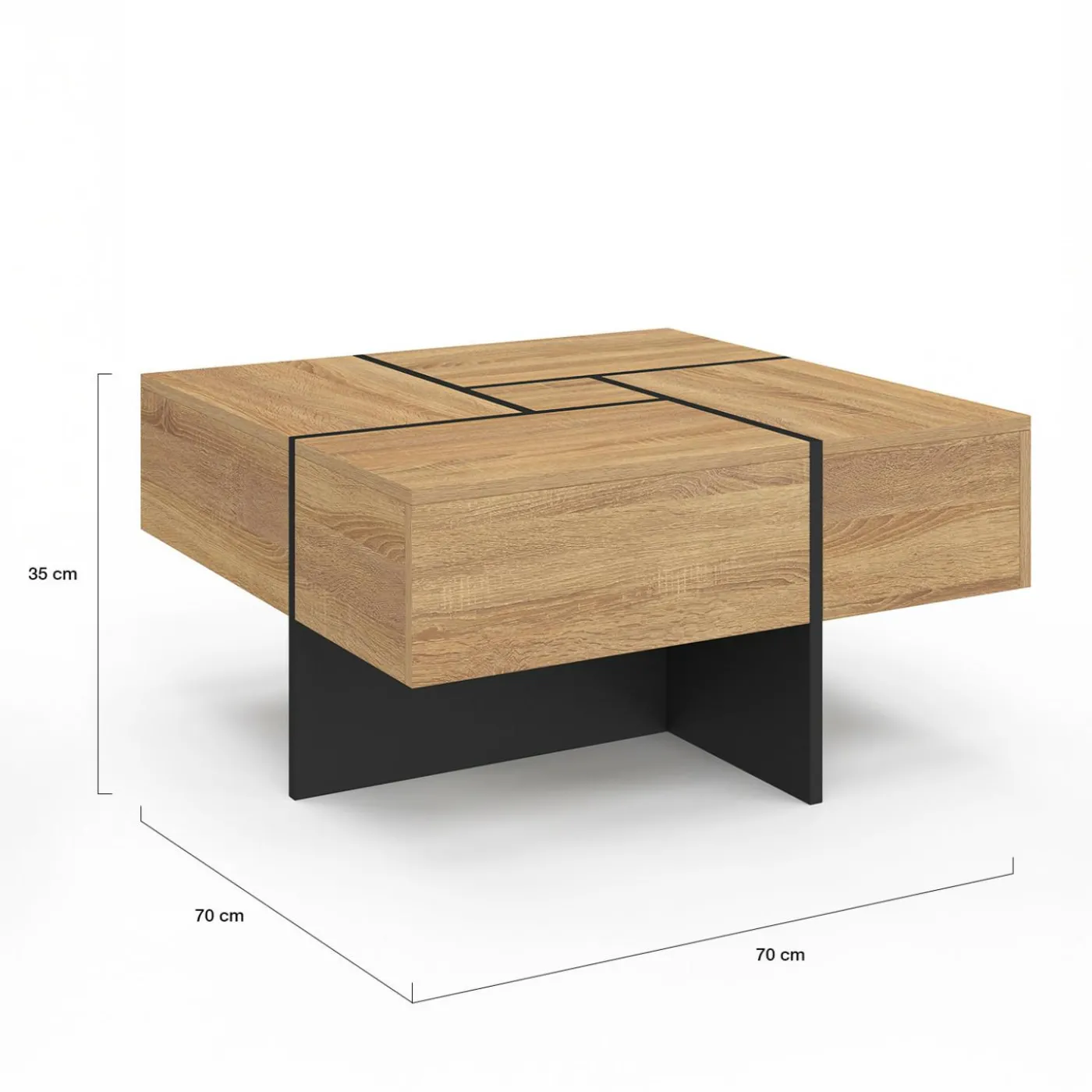 Table basse carrée tiroirs bois noir