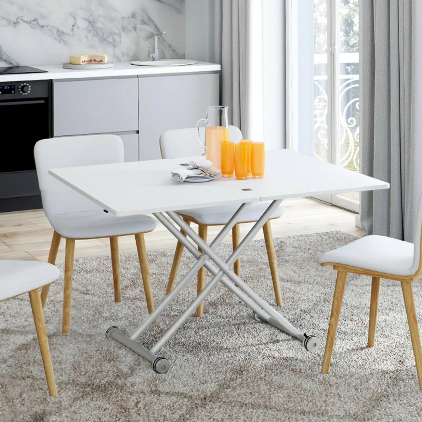 Table basse convertible en table à manger blanche