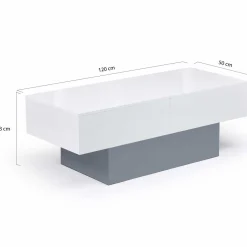 Table basse coulissante blanche et grise avec rangement mini bar intégré