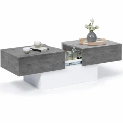 Table basse coulissante en bois blanc et plateau effet béton
