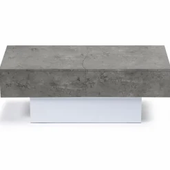 Table basse coulissante en bois blanc et plateau effet béton