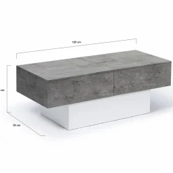 Table basse coulissante en bois blanc et plateau effet béton