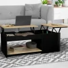Table basse double plateau relevable noir et bois
