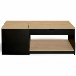 Table basse double plateau relevable noir et bois