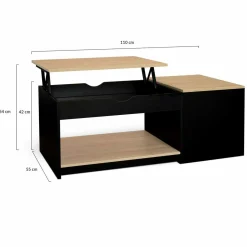 Table basse double plateau relevable noir et bois