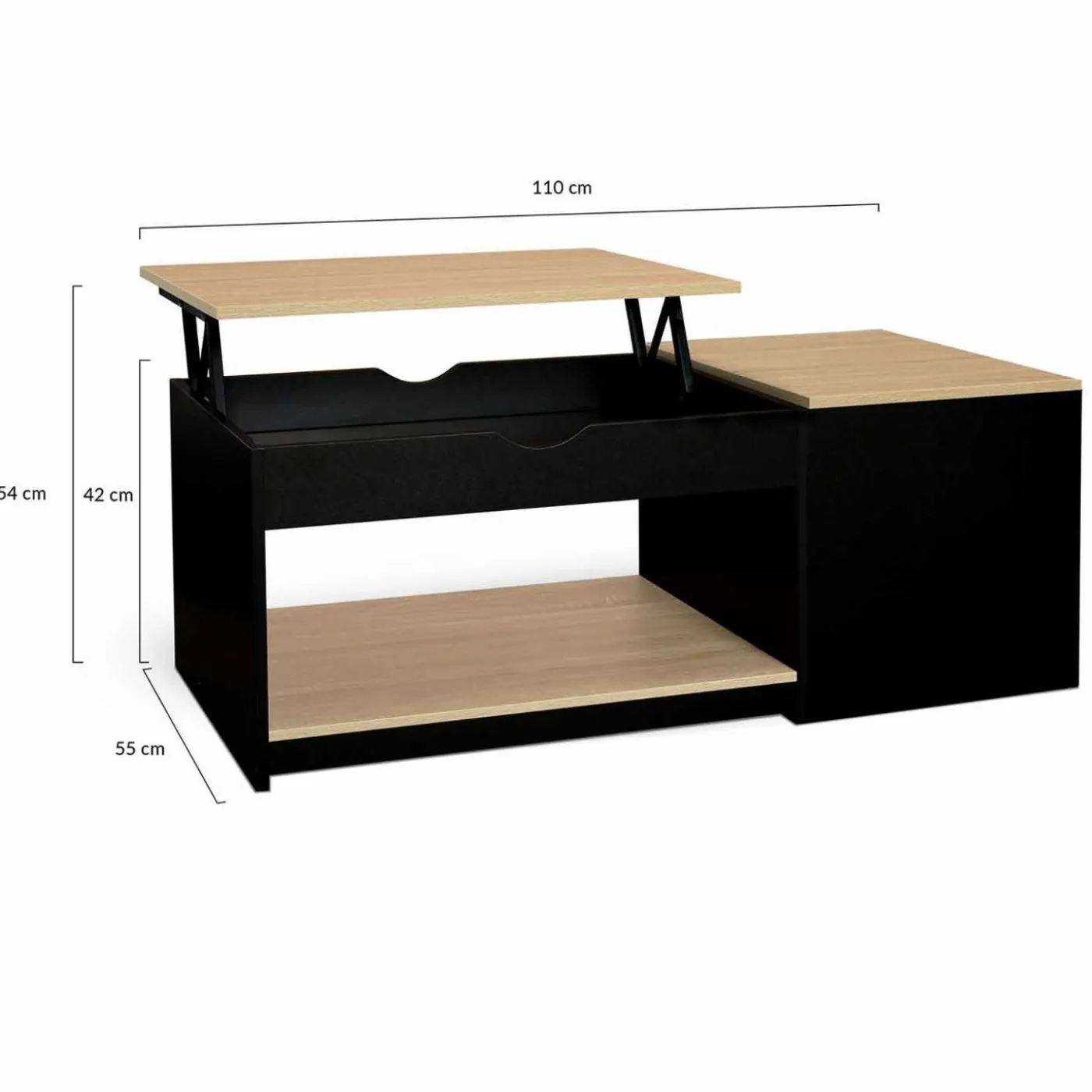 Table basse double plateau relevable noir et bois