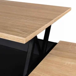 Table basse double plateau relevable noir et bois