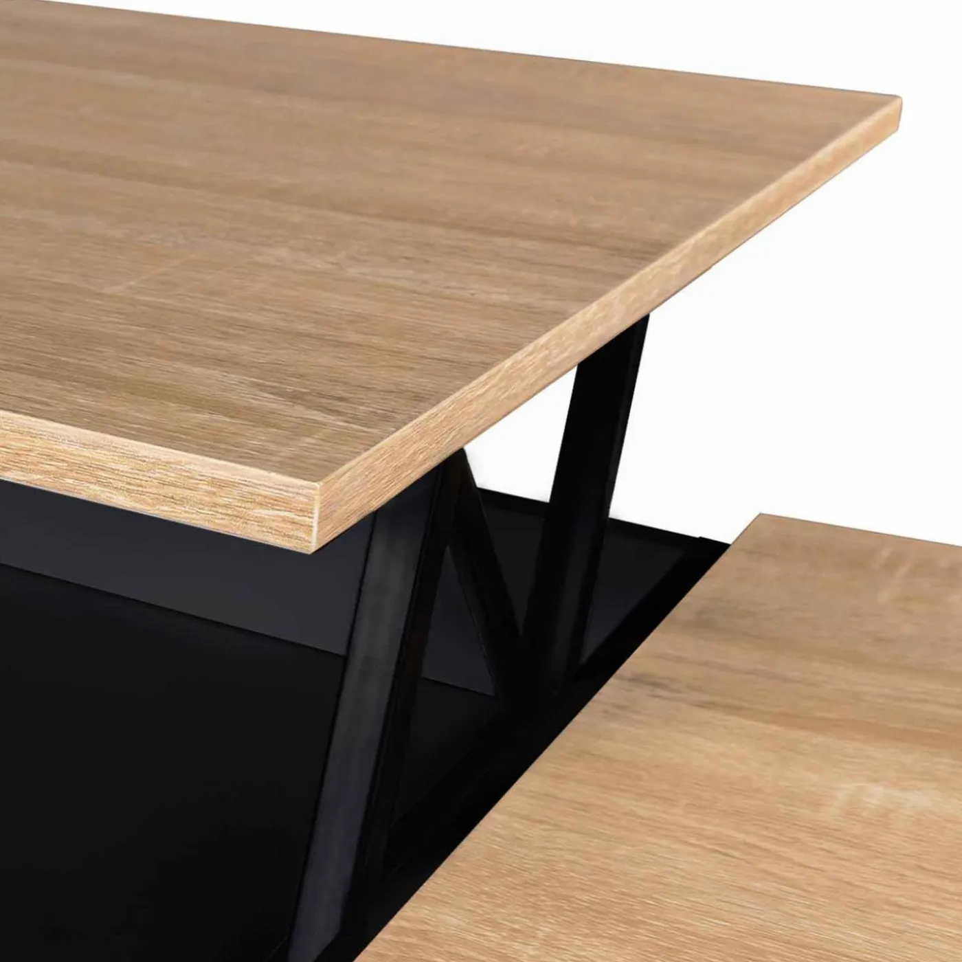 Table basse double plateau relevable noir et bois