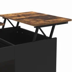 Table basse double plateau relevable bois foncé effet vieilli et noir avec coffre