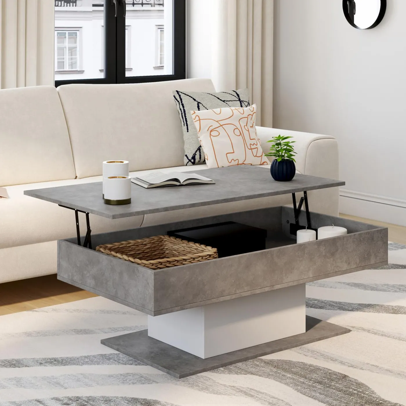 Table basse effet béton et blanc