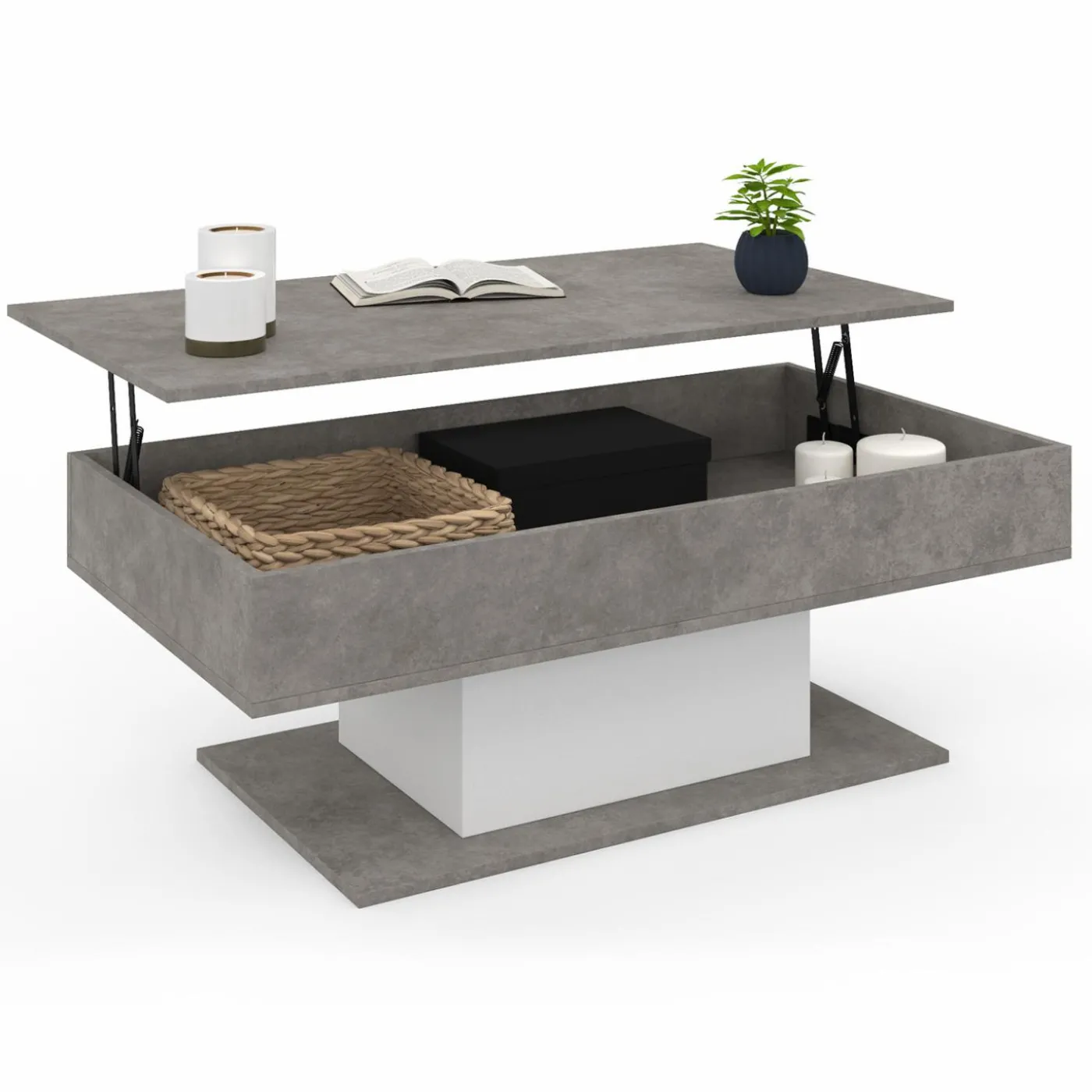 Table basse effet béton et blanc