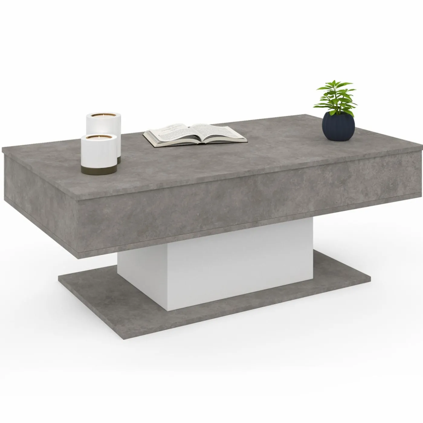 Table basse effet béton et blanc