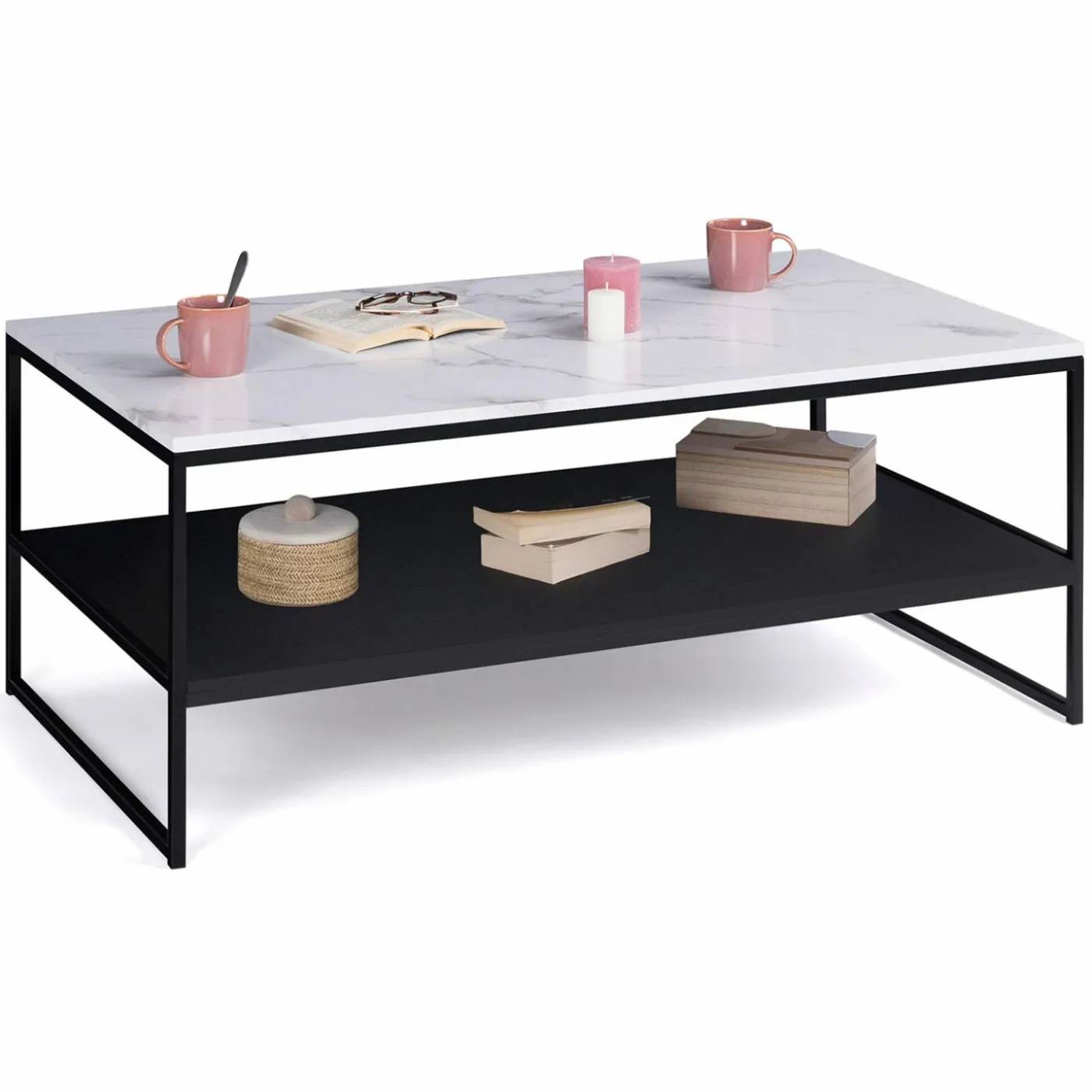 Table basse effet marbre double plateau