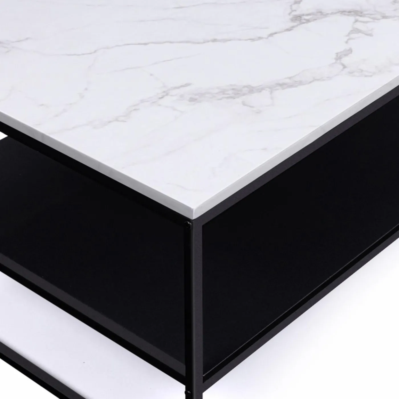 Table basse effet marbre double plateau