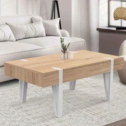 Table basse en bois pied épingle blanc avec 1 tiroir