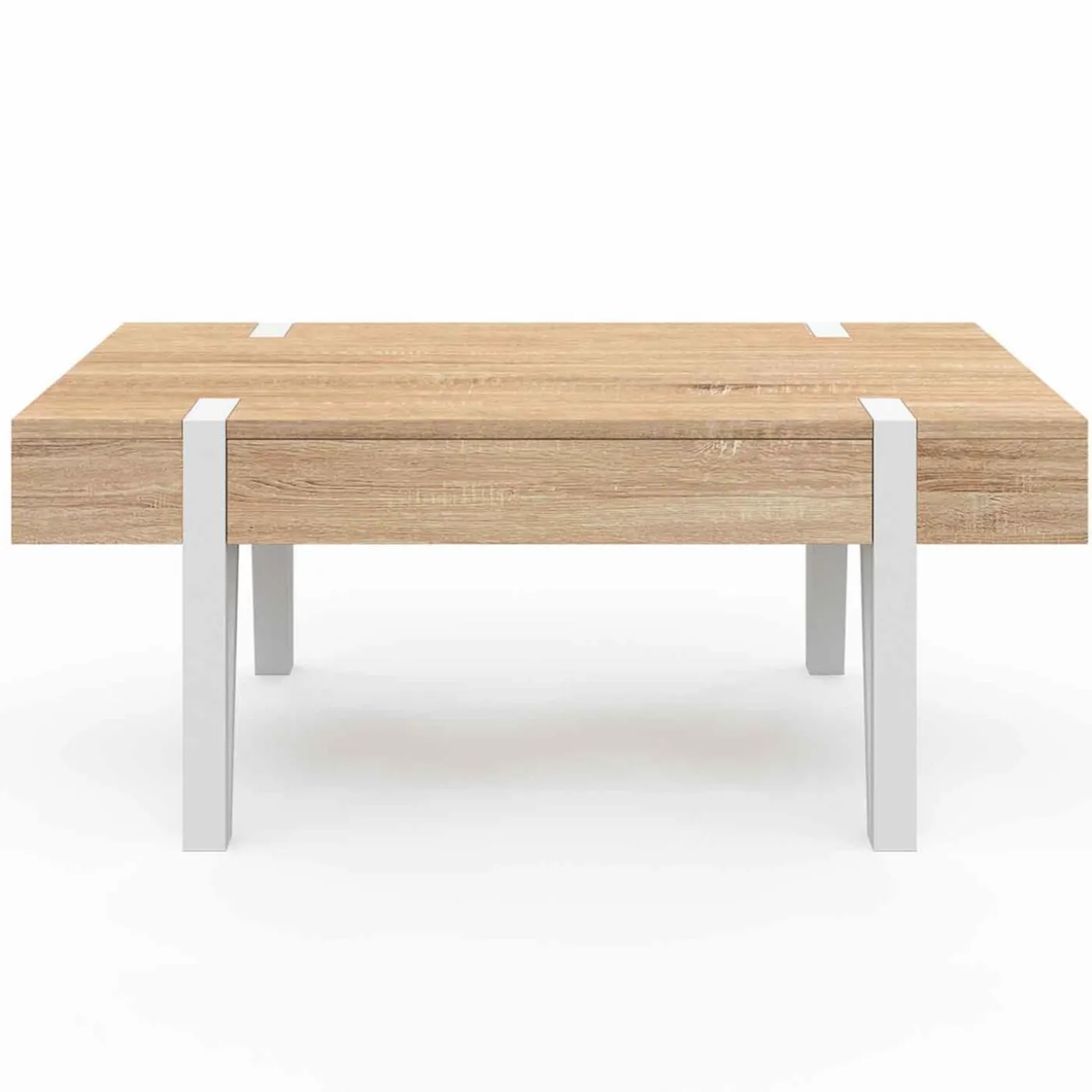 Table basse en bois pied épingle blanc avec 1 tiroir