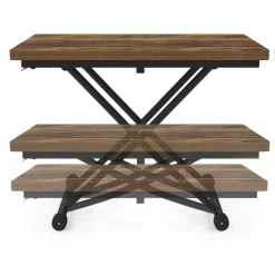 Table basse industrielle relevable bois foncé et noir
