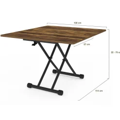 Table basse industrielle relevable bois foncé et noir
