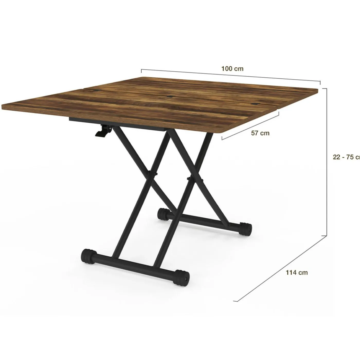 Table basse industrielle relevable bois foncé et noir