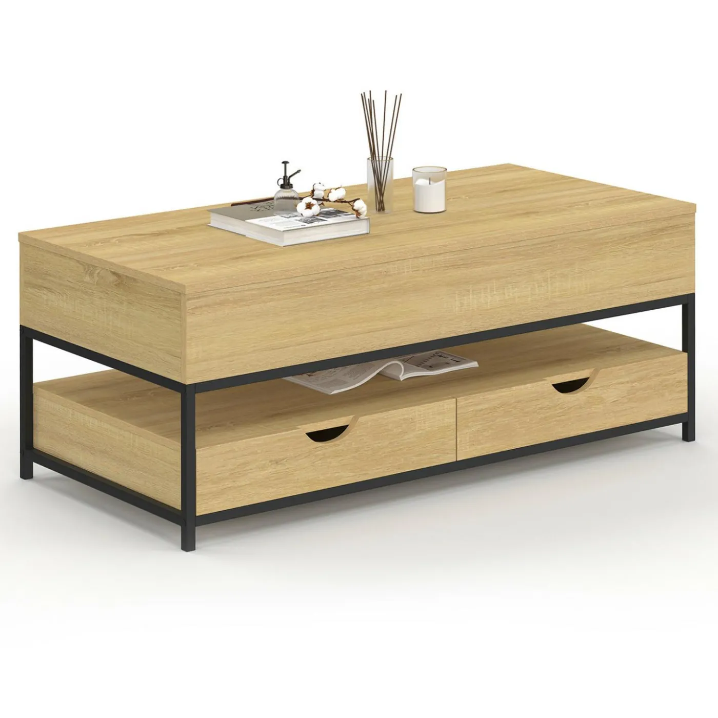 Table basse industrielle rectangulaire plateau relevable