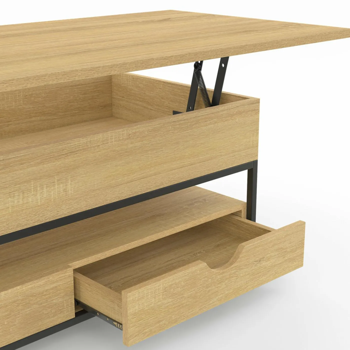 Table basse industrielle rectangulaire plateau relevable