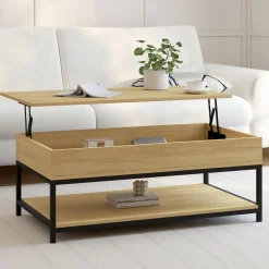 Table basse industrielle plateau relevable avec étagère