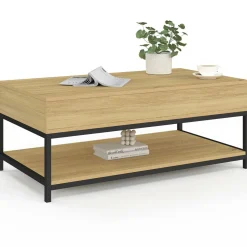 Table basse industrielle plateau relevable avec étagère