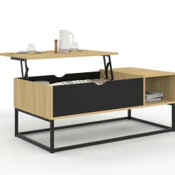 Table basse industrielle avec rangement et plateau relevable noir