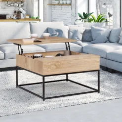 Table basse industrielle carrée avec plateau relevable