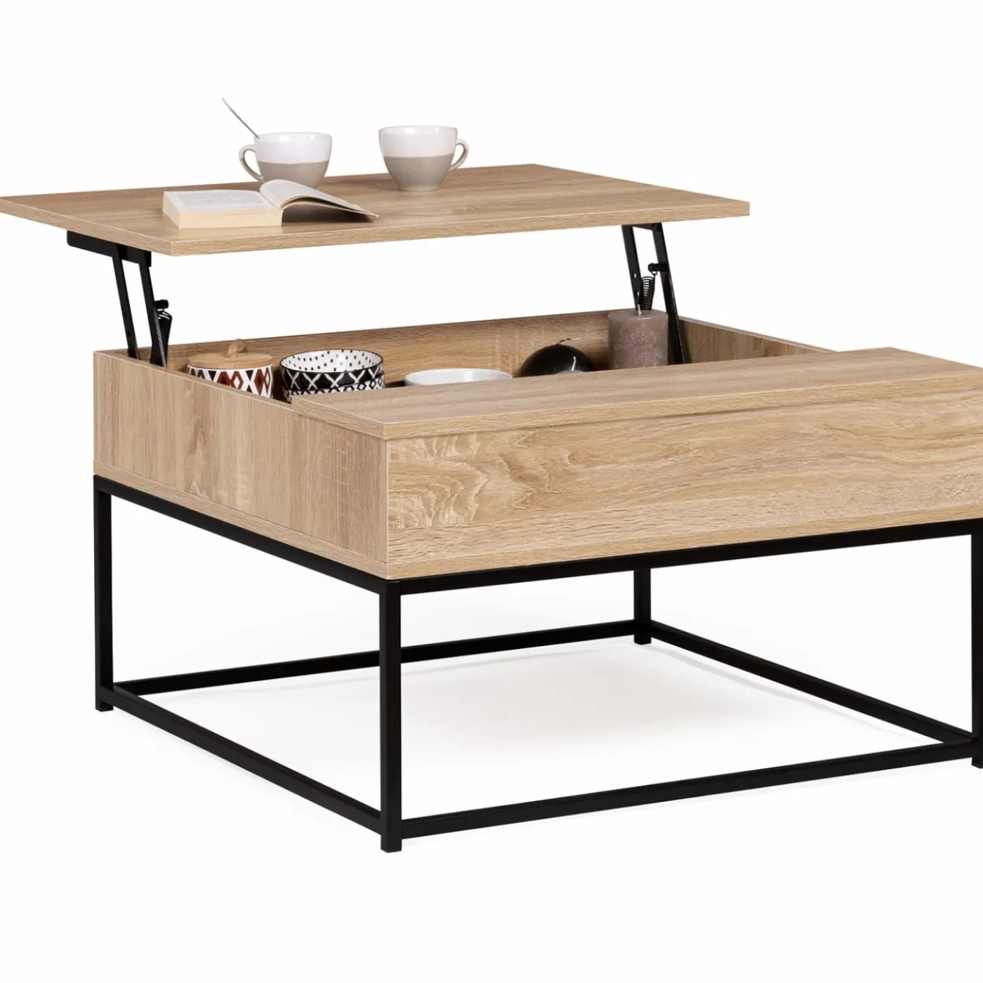 Table basse industrielle carrée avec plateau relevable