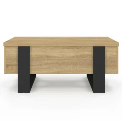 Table basse industrielle convertible en table à manger bois et noir