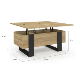 Table basse industrielle convertible en table à manger bois et noir