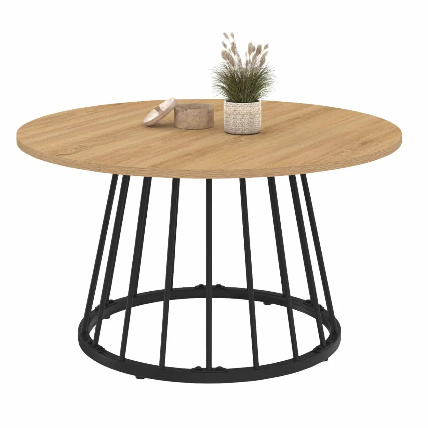 Table basse industrielle ronde 70 cm bois et métal