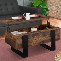 Table basse industrielle relevable bois effet vieilli et noir