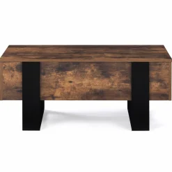 Table basse industrielle relevable bois effet vieilli et noir