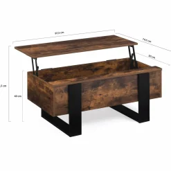 Table basse industrielle relevable bois effet vieilli et noir
