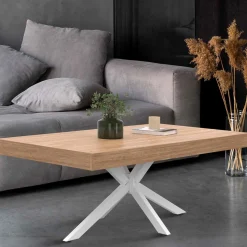 Table basse industrielle rectangulaire bois et blanc 110 cm