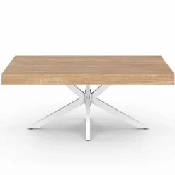 Table basse industrielle rectangulaire bois et blanc 110 cm