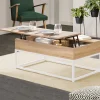 Table basse industrielle blanche et bois avec plateau relevable