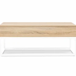 Table basse industrielle blanche et bois avec plateau relevable