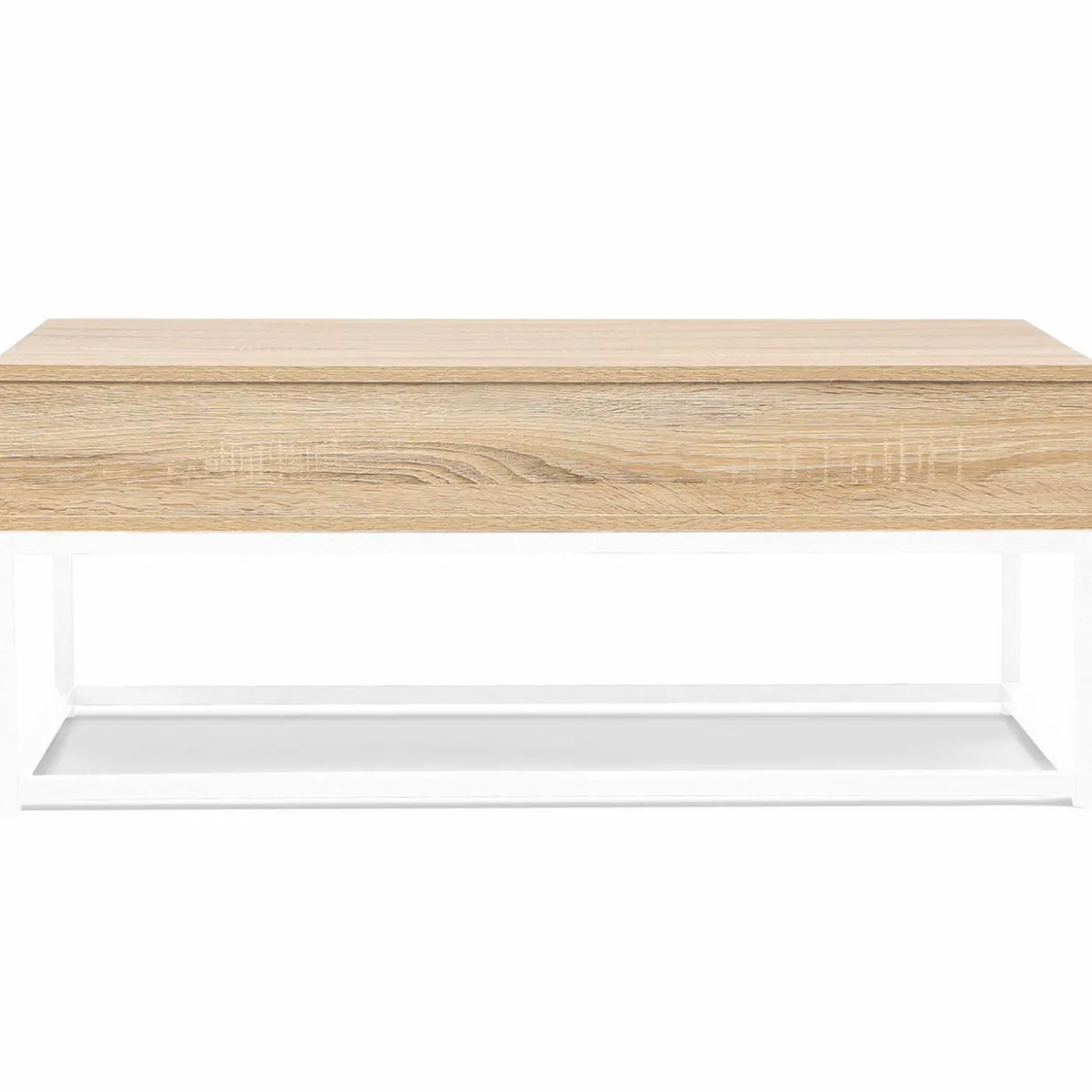 Table basse industrielle blanche et bois avec plateau relevable