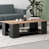Table basse noire avec plateau façon hêtre rectangulaire