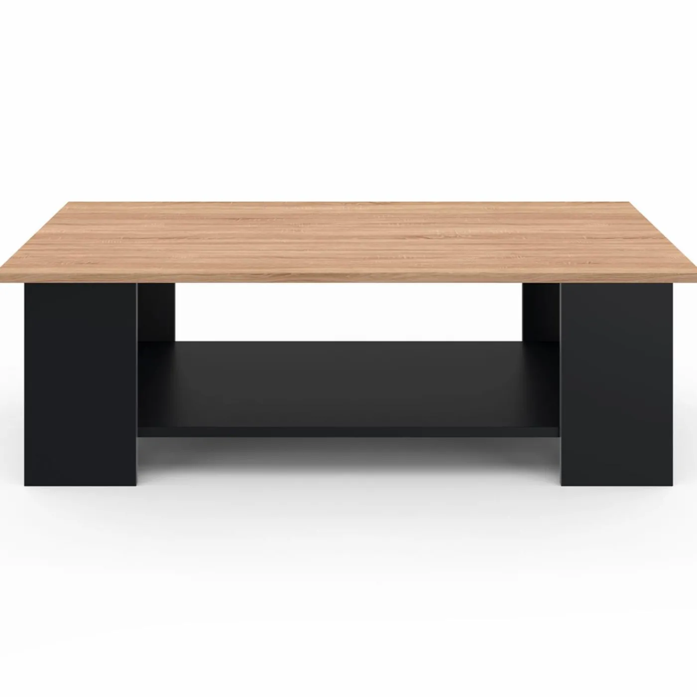 Table basse noire avec plateau façon hêtre rectangulaire