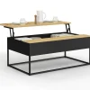 Table basse noire style industriel avec plateau relevable en bois façon hêtre